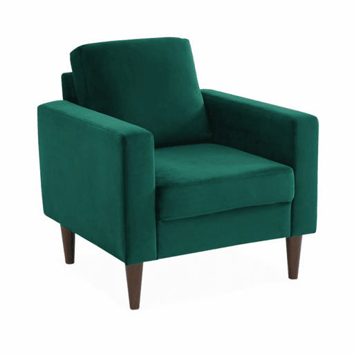 Cadeirão de veludo vintage com pernas de madeira, Bjorn veludo, Verde inglês, 78x77x70 cm