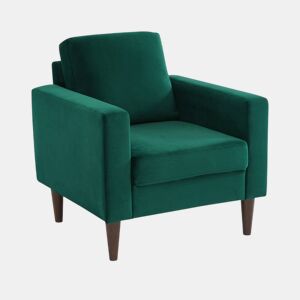 Cadeirão de veludo vintage com pernas de madeira, Bjorn veludo, Verde inglês, 78x77x70 cm