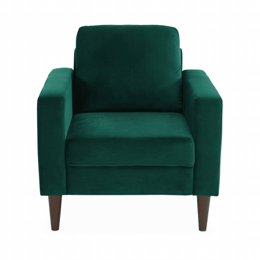 Cadeirão de veludo vintage com pernas de madeira, Bjorn veludo, Verde inglês, 78x77x70 cm