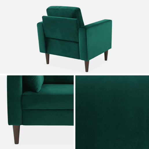Cadeirão de veludo vintage com pernas de madeira, Bjorn veludo, Verde inglês, 78x77x70 cm