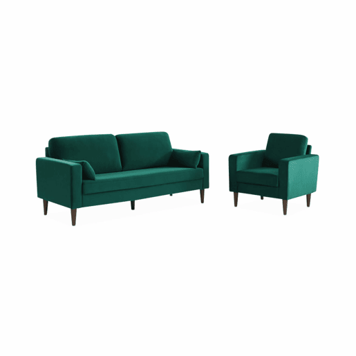 Cadeirão de veludo vintage com pernas de madeira, Bjorn veludo, Verde inglês, 78x77x70 cm