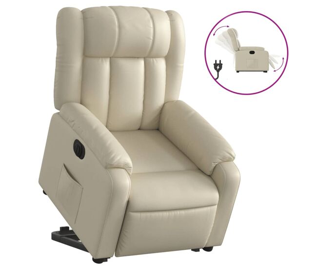Vidaxl sillón reclinable elevable eléctrico de cuero sintético crema