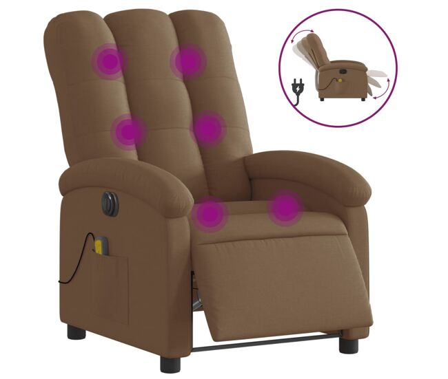 Vidaxl sillón reclinable de masaje eléctrico tela marrón