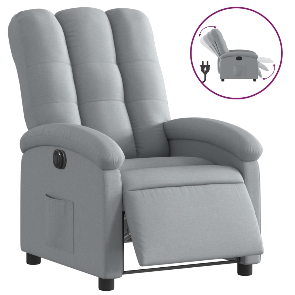 Vidaxl sillón reclinable eléctrico tela gris claro