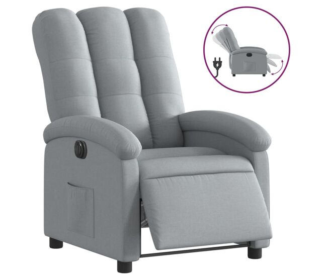 Vidaxl sillón reclinable eléctrico tela gris claro