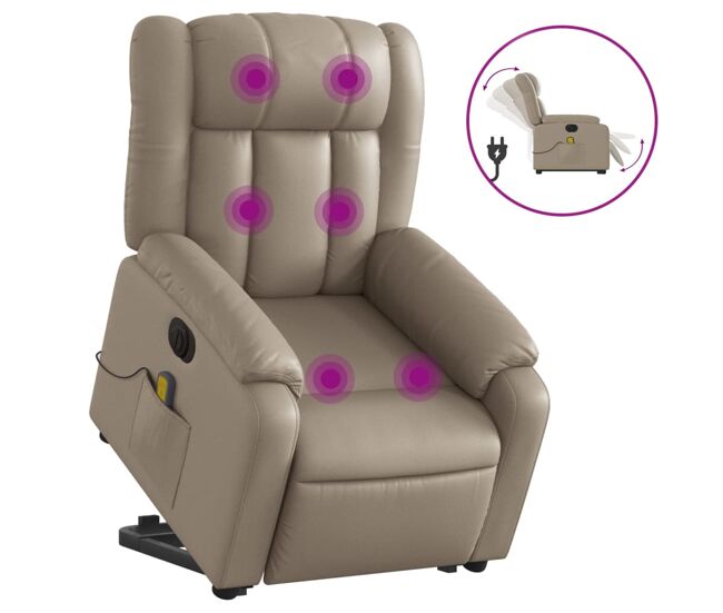 Vidaxl sillón reclinable de masaje eléctrico cuero sintético capuchino