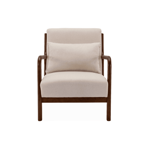 Cadeirão escandinavo em tecido bege e madeira de hevea, Lorens, Beige, 65x80x79 cm