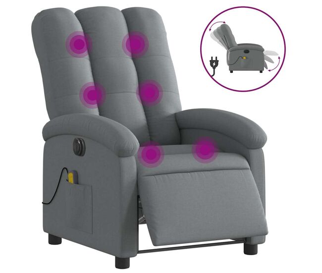 Vidaxl sillón reclinable de masaje eléctrico tela gris oscuro