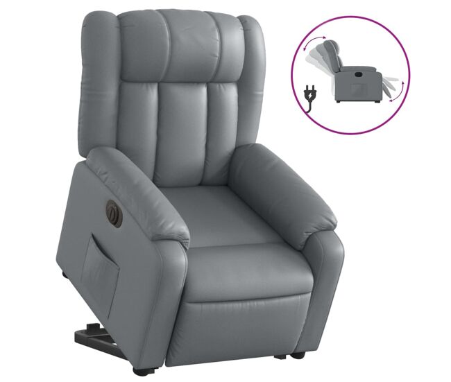 Vidaxl sillón reclinable elevable eléctrico de cuero sintético gris