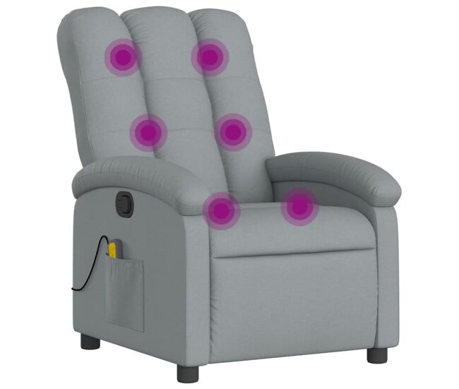 Vidaxl sillón reclinable de masaje de tela gris claro