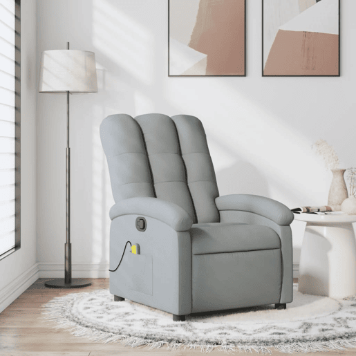 vidaXL Poltrona de massagens reclinável tecido cinzento-claro vidaXL Poltrona de massagens reclinável tecido cinzento-claro