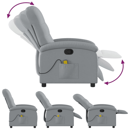 vidaXL Poltrona de massagens reclinável tecido cinzento-claro vidaXL Poltrona de massagens reclinável tecido cinzento-claro