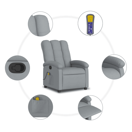 vidaXL Poltrona de massagens reclinável tecido cinzento-claro vidaXL Poltrona de massagens reclinável tecido cinzento-claro