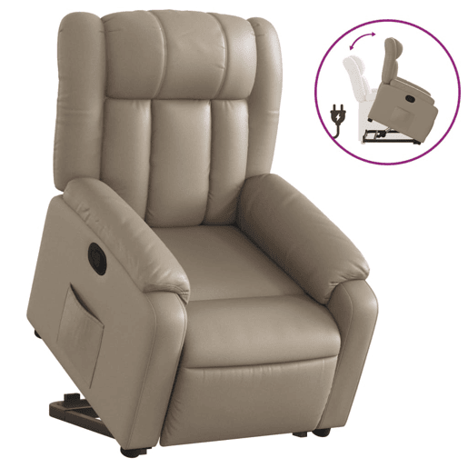 vidaXL Poltrona reclinável elevatória couro artificial cor cappuccino vidaXL Poltrona reclinável elevatória couro artificial cor cappuccino