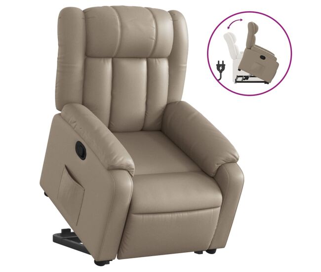 Vidaxl sillón reclinable elevable cuero artificial color capuchino