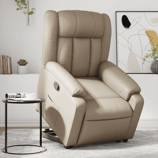 vidaXL Poltrona reclinável elevatória couro artificial cor cappuccino vidaXL Poltrona reclinável elevatória couro artificial cor cappuccino