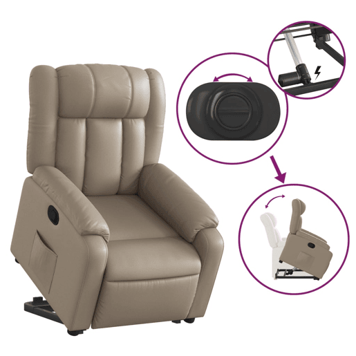 vidaXL Poltrona reclinável elevatória couro artificial cor cappuccino vidaXL Poltrona reclinável elevatória couro artificial cor cappuccino