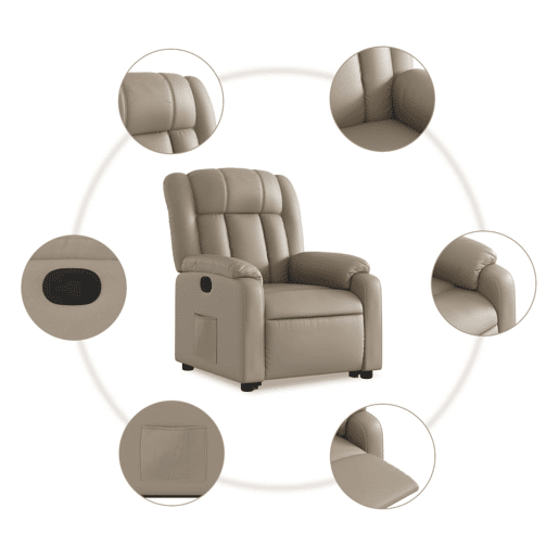 vidaXL Poltrona reclinável elevatória couro artificial cor cappuccino vidaXL Poltrona reclinável elevatória couro artificial cor cappuccino