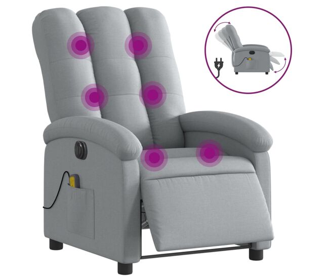 Vidaxl sillón reclinable de masaje eléctrico tela gris claro