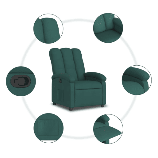 vidaXL Poltrona reclinável tecido verde-escuro vidaXL Poltrona reclinável tecido verde-escuro