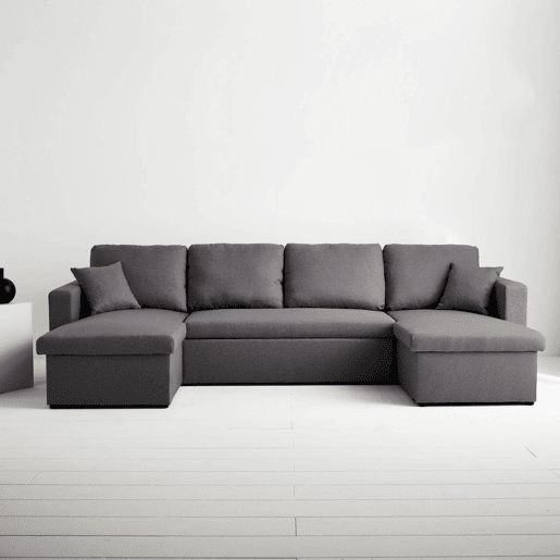 Sofá-cama panorâmico em tecido de 4 lugares, Urban, Cinza escuro, 281x142x86 cm