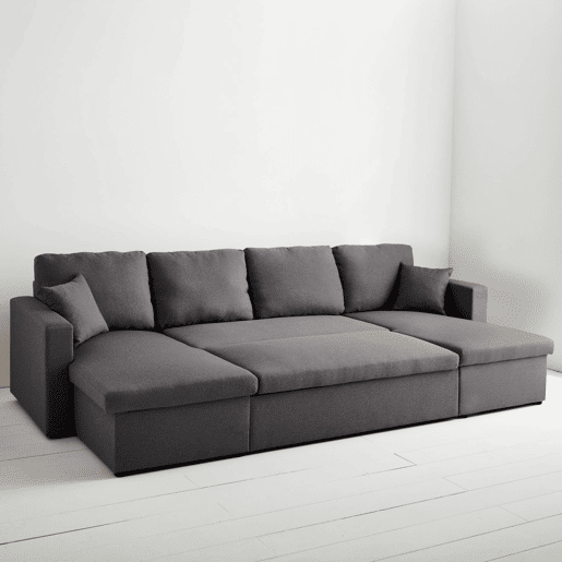 Sofá-cama panorâmico em tecido de 4 lugares, Urban, Cinza escuro, 281x142x86 cm