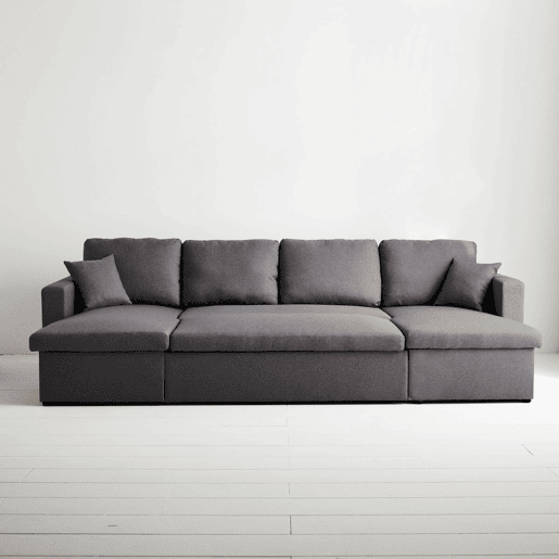 Sofá-cama panorâmico em tecido de 4 lugares, Urban, Cinza escuro, 281x142x86 cm