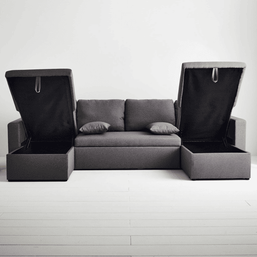 Sofá-cama panorâmico em tecido de 4 lugares, Urban, Cinza escuro, 281x142x86 cm