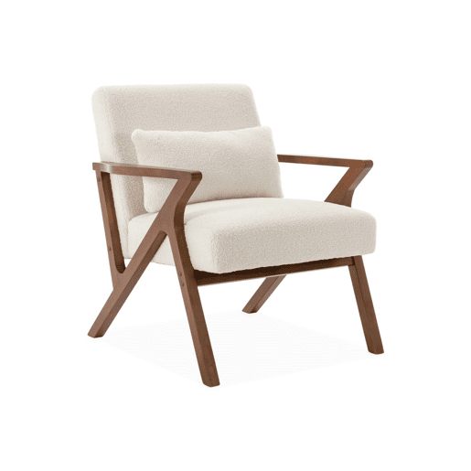 Cadeirão escandinavo em madeira de hevea e boucle, Antoine boucle, Branco, 70.5x75x81 cm