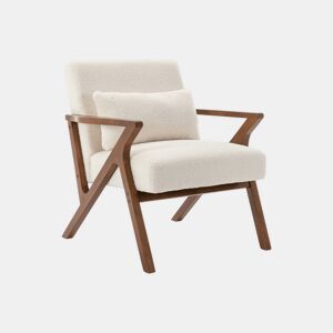 Cadeirão escandinavo em madeira de hevea e boucle, Antoine boucle, Branco, 70.5x75x81 cm