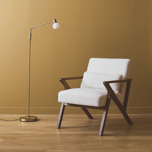 Cadeirão escandinavo em madeira de hevea e boucle, Antoine boucle, Branco, 70.5x75x81 cm