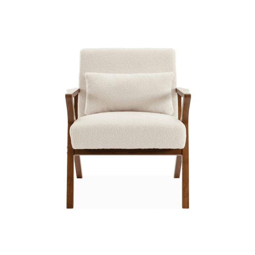 Cadeirão escandinavo em madeira de hevea e boucle, Antoine boucle, Branco, 70.5x75x81 cm