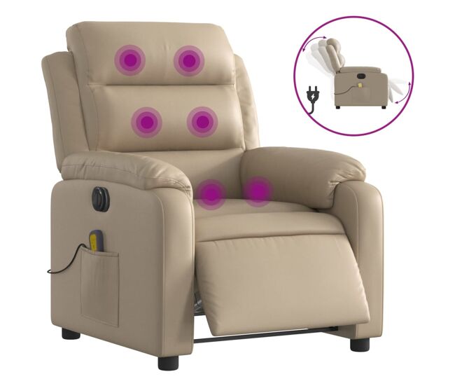 Vidaxl sillón reclinable de masaje eléctrico cuero sintético capuchino