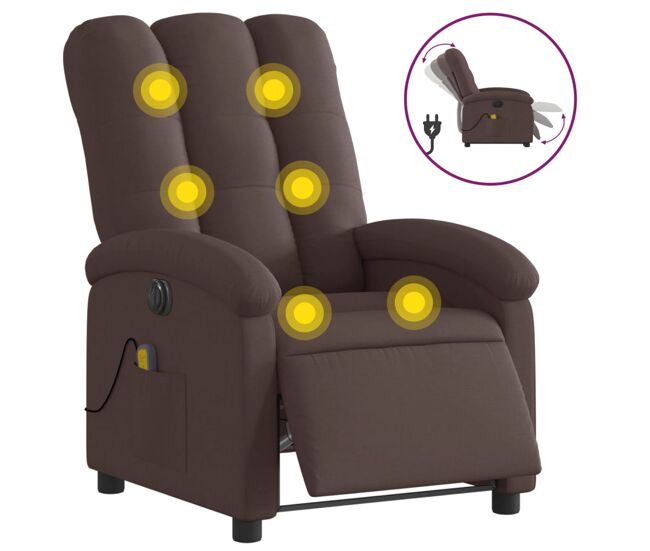 Vidaxl sillón reclinable de masaje eléctrico tela marrón oscuro