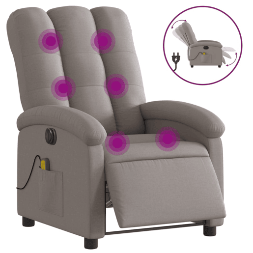 vidaXL Poltrona reclinável massagens elétrica tecido cinza-acastanhado vidaXL Poltrona reclinável massagens elétrica tecido cinza-acastanhado