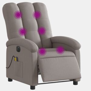 vidaXL Poltrona reclinável massagens elétrica tecido cinza-acastanhado