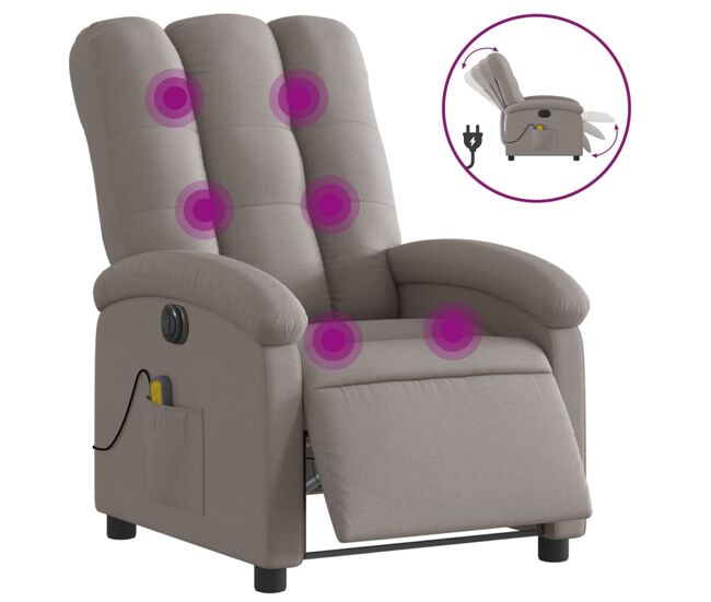 Vidaxl sillón reclinable de masaje eléctrico tela gris taupe