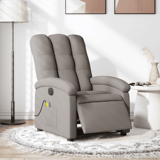 vidaXL Poltrona reclinável massagens elétrica tecido cinza-acastanhado vidaXL Poltrona reclinável massagens elétrica tecido cinza-acastanhado