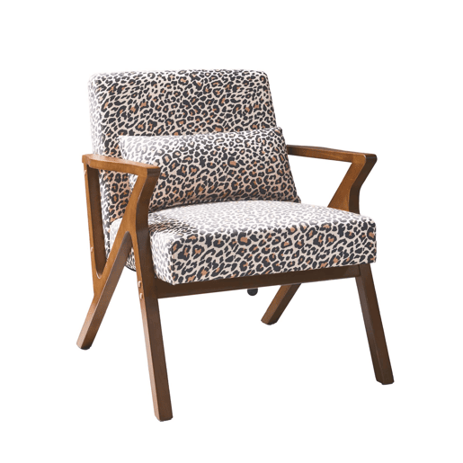 Cadeirão escandinavo em madeira de hevea e estampado de leopardo, Antoine leopardo, Leopardo, 70.5x75x81 cm