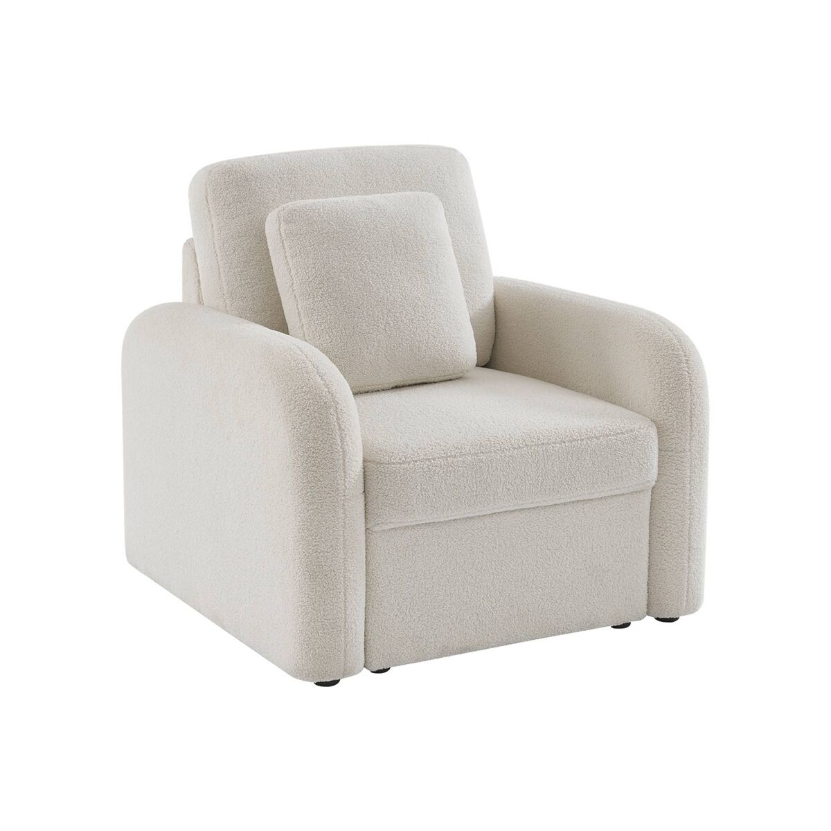 Sillón en tejido borreguito blanco, líneas redondeadas, milano, crema, 90x85x85 cm