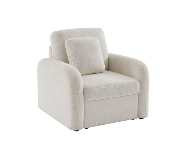 Sillón en tejido borreguito blanco, líneas redondeadas, milano, crema, 90x85x85 cm