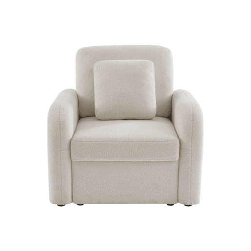Cadeirão em tecido boucle branco, linhas arredondadas, Milano, Creme, 90x85x85 cm