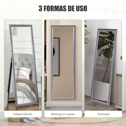 HOMCOM Espelho de Pé 50x150 cm Espelho de Corpo Inteiro com Estrutura em Veludo e Suporte para Sala de Estar Dormitório Cinza