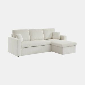 Sofá-cama de canto conversível de 3 lugares, Ida veludo canelado, Creme, 219x81x68 cm