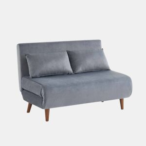 Sofá-cama em tecido, pernas de madeira de 2 lugares, Guesta veludo, Cinza escuro, 120x89x80 cm