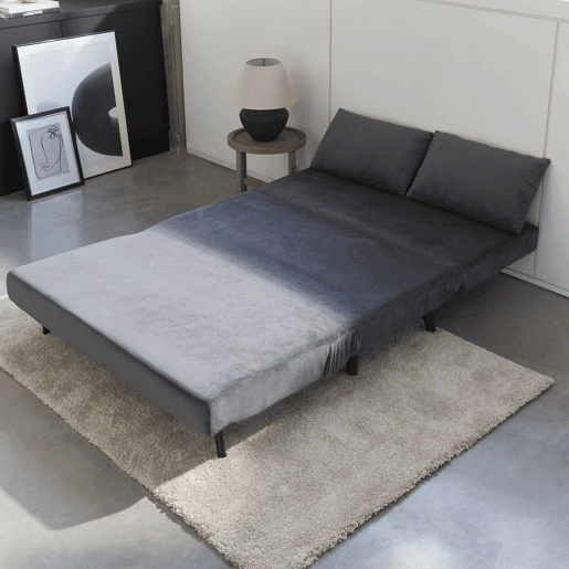 Sofá-cama em tecido, pernas de madeira de 2 lugares, Guesta veludo, Cinza escuro, 120x89x80 cm