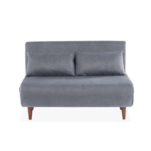 Sofá-cama em tecido, pernas de madeira de 2 lugares, Guesta veludo, Cinza escuro, 120x89x80 cm