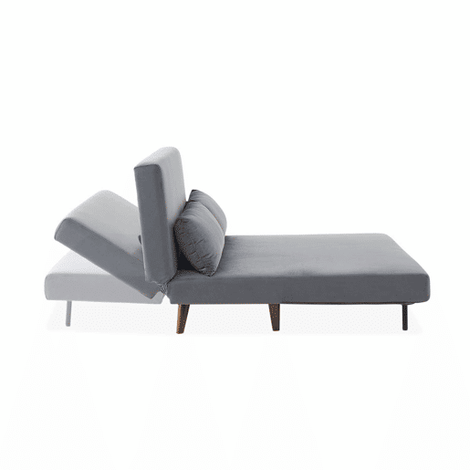 Sofá-cama em tecido, pernas de madeira de 2 lugares, Guesta veludo, Cinza escuro, 120x89x80 cm