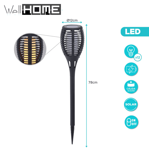 WELL HOME - Lâmpada solar de jardim 'Flame' com luzes LED