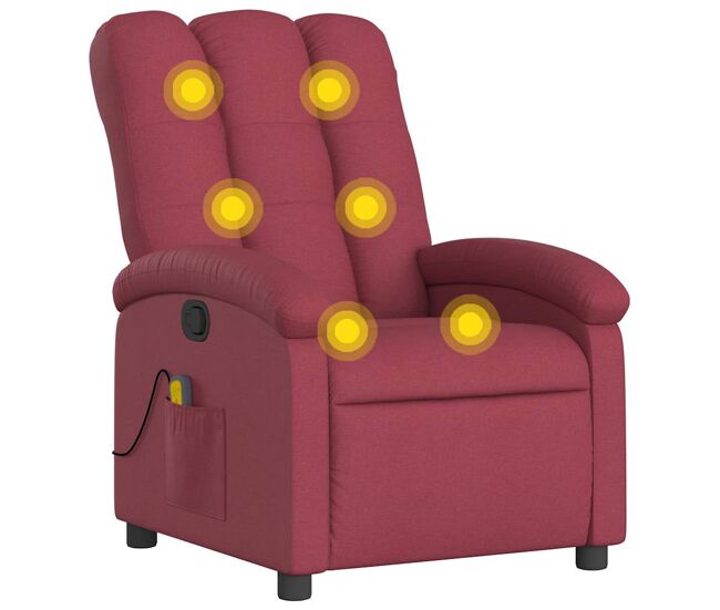 Vidaxl sillón de masaje reclinable de tela color vino tinto